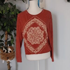 Rock & Roll Rust Red Paisley Long Sleeve Crop Top M